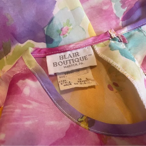 Vintage Blair Women’s Blouse Bold Floral Bright Short Sleeve Top Size 16 L XL - Picture 12 of 16